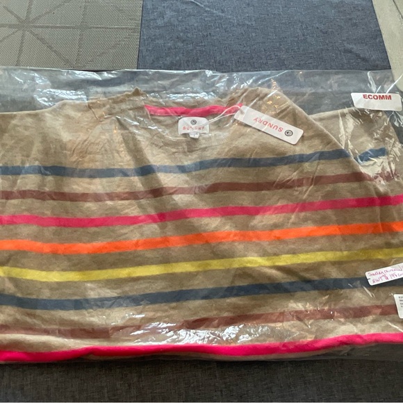NWT Sundry Rainbow MultiStripe Crewneck Sweater in Cream MSRP $199 - Picture 11 of 11